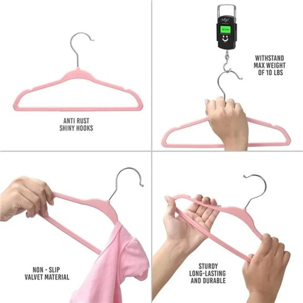 Pack of 20 Baby Hangers for Closet Velvet Pink